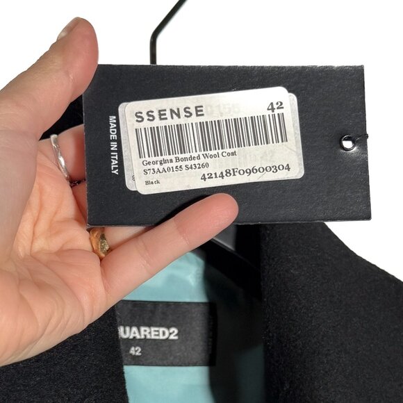 Dsquared2 Georgina Black Bonded Wool Crystal Buttons Coat - Picture 8 of 12